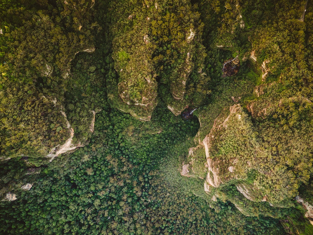 vue de drone des Blue Mountains, Sydney, Australie